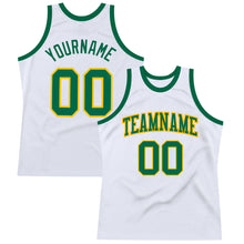 Load image into Gallery viewer, Custom White Kelly Green-Gold Authentic Throwback Basketball Jersey