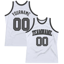 Load image into Gallery viewer, Custom White Steel Gray-Black Authentic Throwback Basketball Jersey