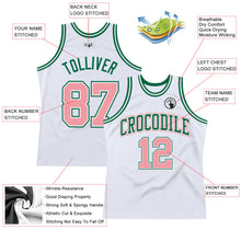Load image into Gallery viewer, Custom White Medium Pink-Kelly Green Authentic Throwback Basketball Jersey