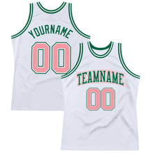 Load image into Gallery viewer, Custom White Medium Pink-Kelly Green Authentic Throwback Basketball Jersey