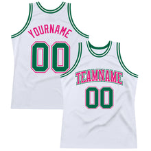 Load image into Gallery viewer, Custom White Kelly Green-Hot Pink Authentic Throwback Basketball Jersey