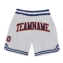 Load image into Gallery viewer, Custom White Navy-Orange Authentic Throwback Basketball Shorts