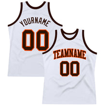 Load image into Gallery viewer, Custom White Brown-Orange Authentic Throwback Basketball Jersey