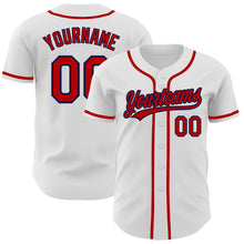Load image into Gallery viewer, Custom White Red-Navy Authentic Baseball Jersey