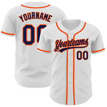 Load image into Gallery viewer, Custom White Navy-Orange Authentic Baseball Jersey