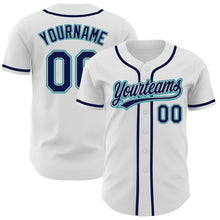Load image into Gallery viewer, Custom White Navy Gray-Teal Authentic Baseball Jersey