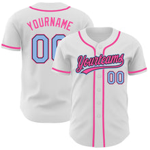 Load image into Gallery viewer, Custom White Light Blue Black-Pink Authentic Baseball Jersey