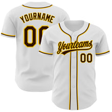 Load image into Gallery viewer, Custom White Brown-Gold Authentic Baseball Jersey