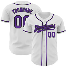 Load image into Gallery viewer, Custom White Purple-Black Authentic Baseball Jersey