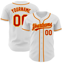 Load image into Gallery viewer, Custom White Red-Gold Authentic Baseball Jersey