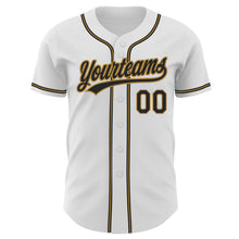 Load image into Gallery viewer, Custom White Black-Old Gold Authentic Baseball Jersey