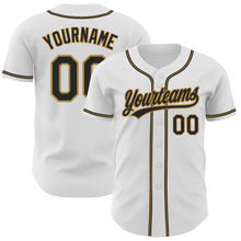 Load image into Gallery viewer, Custom White Black-Old Gold Authentic Baseball Jersey