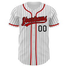 Load image into Gallery viewer, Custom White Black Pinstripe Red Authentic Baseball Jersey