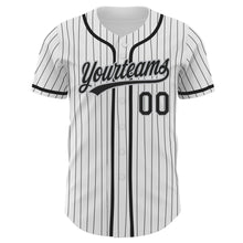 Load image into Gallery viewer, Custom White Black Pinstripe Black-Gray Authentic Baseball Jersey