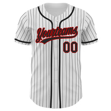Load image into Gallery viewer, Custom White Black Pinstripe Black-Red Authentic Baseball Jersey