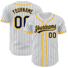 Load image into Gallery viewer, Custom White Navy Pinstripe Navy-Gold Authentic Baseball Jersey
