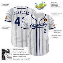 Load image into Gallery viewer, Custom White Navy Pinstripe Navy Authentic Baseball Jersey