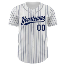 Load image into Gallery viewer, Custom White Navy Pinstripe Navy-Gray Authentic Baseball Jersey