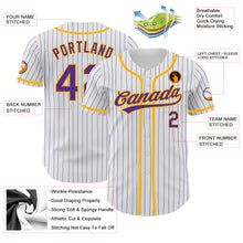 Load image into Gallery viewer, Custom White Purple Pinstripe Purple-Gold Authentic Baseball Jersey