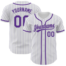 Load image into Gallery viewer, Custom White Purple Pinstripe Purple-Gray Authentic Baseball Jersey