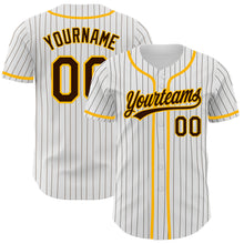 Load image into Gallery viewer, Custom White Brown Pinstripe Brown-Gold Authentic Baseball Jersey