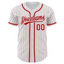 Load image into Gallery viewer, Custom White Red Pinstripe Red Authentic Baseball Jersey