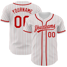 Load image into Gallery viewer, Custom White Red Pinstripe Red Authentic Baseball Jersey
