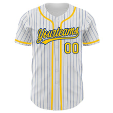 Load image into Gallery viewer, Custom White Royal Pinstripe Gold Authentic Baseball Jersey
