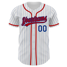 Load image into Gallery viewer, Custom White Royal Pinstripe Red Authentic Baseball Jersey