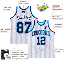 Load image into Gallery viewer, Custom White Navy Pinstripe Navy-Blue Authentic Basketball Jersey