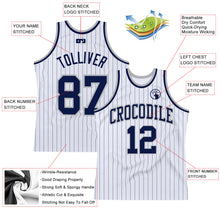 Load image into Gallery viewer, Custom White Navy Pinstripe Navy-Gray Authentic Basketball Jersey