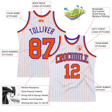 Load image into Gallery viewer, Custom White Orange Pinstripe Orange-Purple Authentic Basketball Jersey