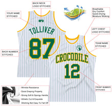 Load image into Gallery viewer, Custom White Kelly Green Pinstripe Kelly Green-Gold Authentic Basketball Jersey
