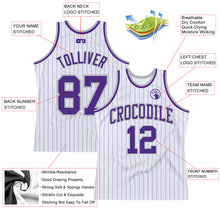 Load image into Gallery viewer, Custom White Purple Pinstripe Purple-Gray Authentic Basketball Jersey