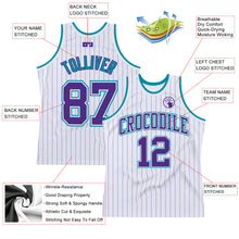 Load image into Gallery viewer, Custom White Purple Pinstripe Purple-Teal Authentic Basketball Jersey