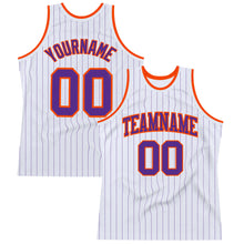 Load image into Gallery viewer, Custom White Purple Pinstripe Purple-Orange Authentic Basketball Jersey