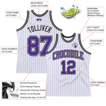 Load image into Gallery viewer, Custom White Purple Pinstripe Purple Gray-Black Authentic Basketball Jersey