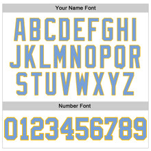 Load image into Gallery viewer, Custom White Light Blue Pinstripe Light Blue-Gold Authentic Basketball Jersey