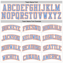 Load image into Gallery viewer, Custom White Light Blue Pinstripe Light Blue-Orange Authentic Basketball Jersey