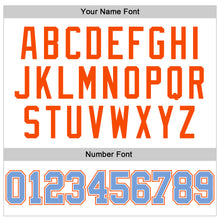 Load image into Gallery viewer, Custom White Light Blue Pinstripe Light Blue-Orange Authentic Basketball Jersey