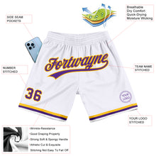 Load image into Gallery viewer, Custom White Purple-Gold Authentic Throwback Basketball Shorts