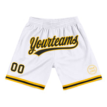 Load image into Gallery viewer, Custom White Black-Gold Authentic Throwback Basketball Shorts
