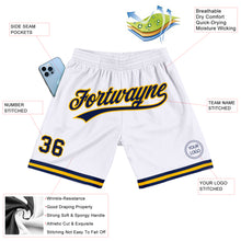 Load image into Gallery viewer, Custom White Navy-Gold Authentic Throwback Basketball Shorts