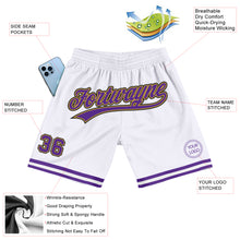 Load image into Gallery viewer, Custom White Purple Old Gold-Black Authentic Throwback Basketball Shorts