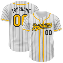 Load image into Gallery viewer, Custom White Black Pinstripe Gold Authentic Baseball Jersey
