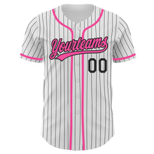 Load image into Gallery viewer, Custom White Black Pinstripe Pink Authentic Baseball Jersey