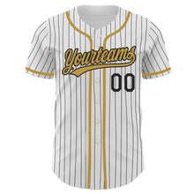 Load image into Gallery viewer, Custom White Black Pinstripe Old Gold Authentic Baseball Jersey