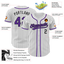 Load image into Gallery viewer, Custom White Black Pinstripe Purple Authentic Baseball Jersey