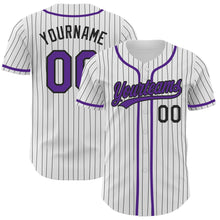 Load image into Gallery viewer, Custom White Black Pinstripe Purple Authentic Baseball Jersey