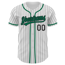 Load image into Gallery viewer, Custom White Black Pinstripe Kelly Green Authentic Baseball Jersey
